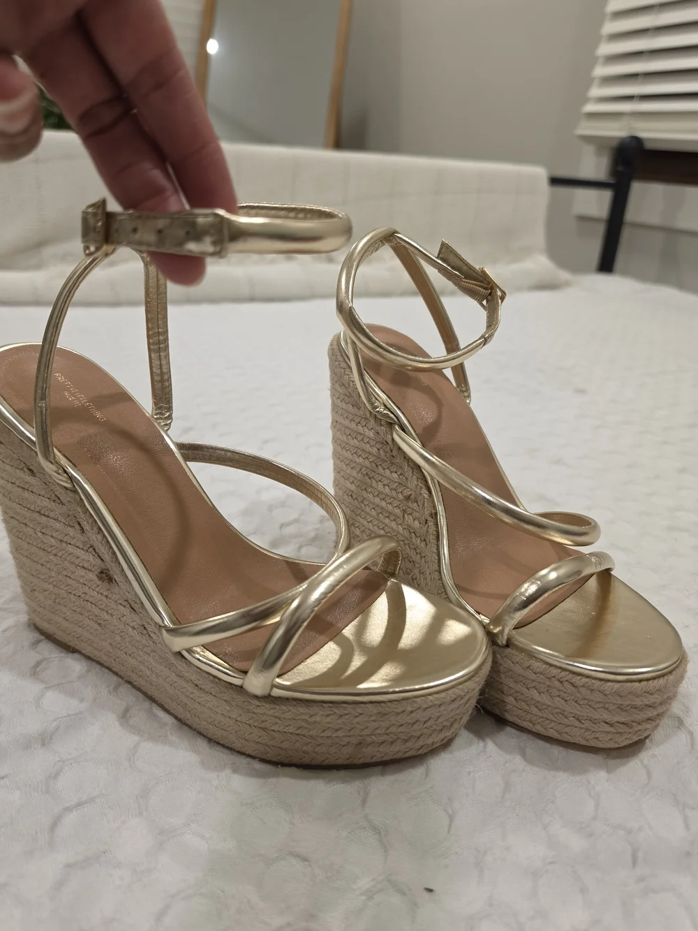 Gold Espadrille Wedge Sandals with Ankle Strap